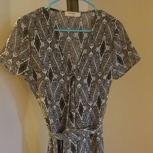 Black, patterned wraparound dress